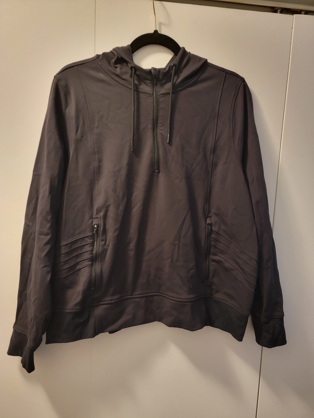 Athleta Women's Black Half-Zip Hoodie with Front Zip Pockets